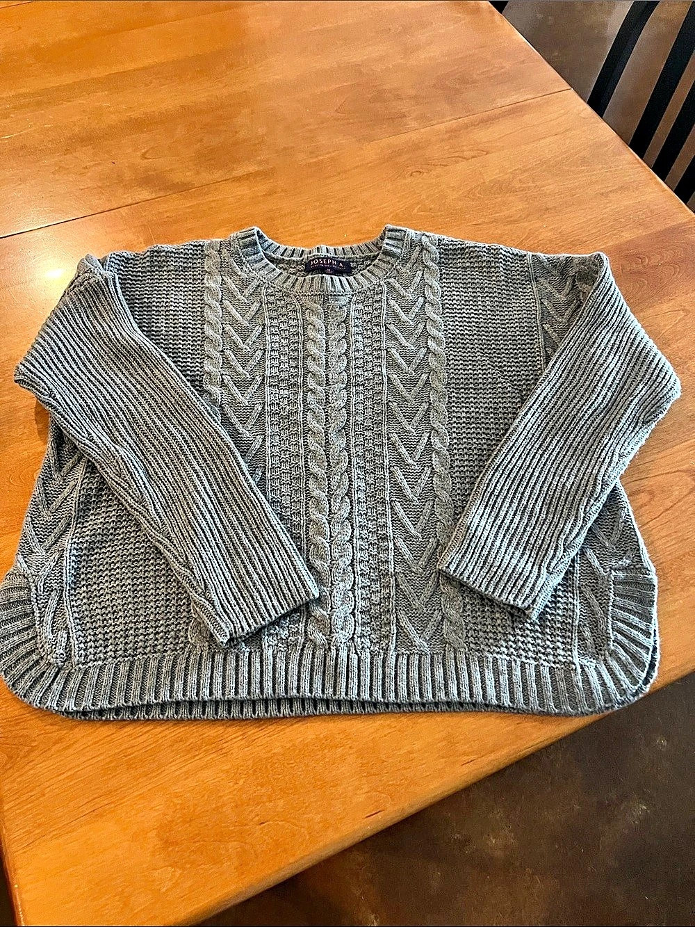 Joseph A. Cable Knit Crewneck Sweater Gray Size Medium